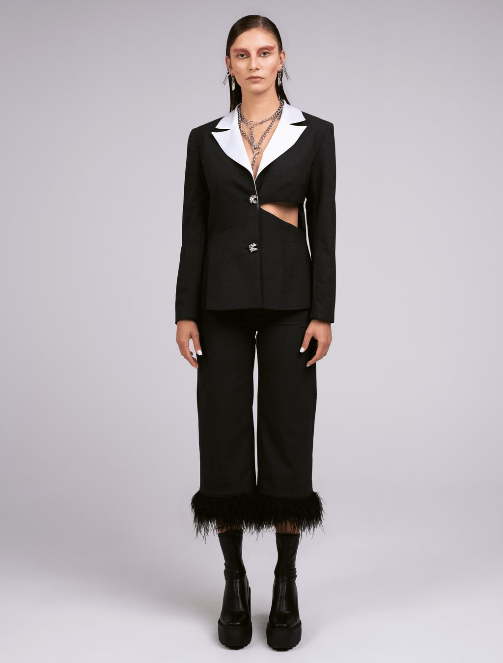 FEATHERED STEEL TROUSERS